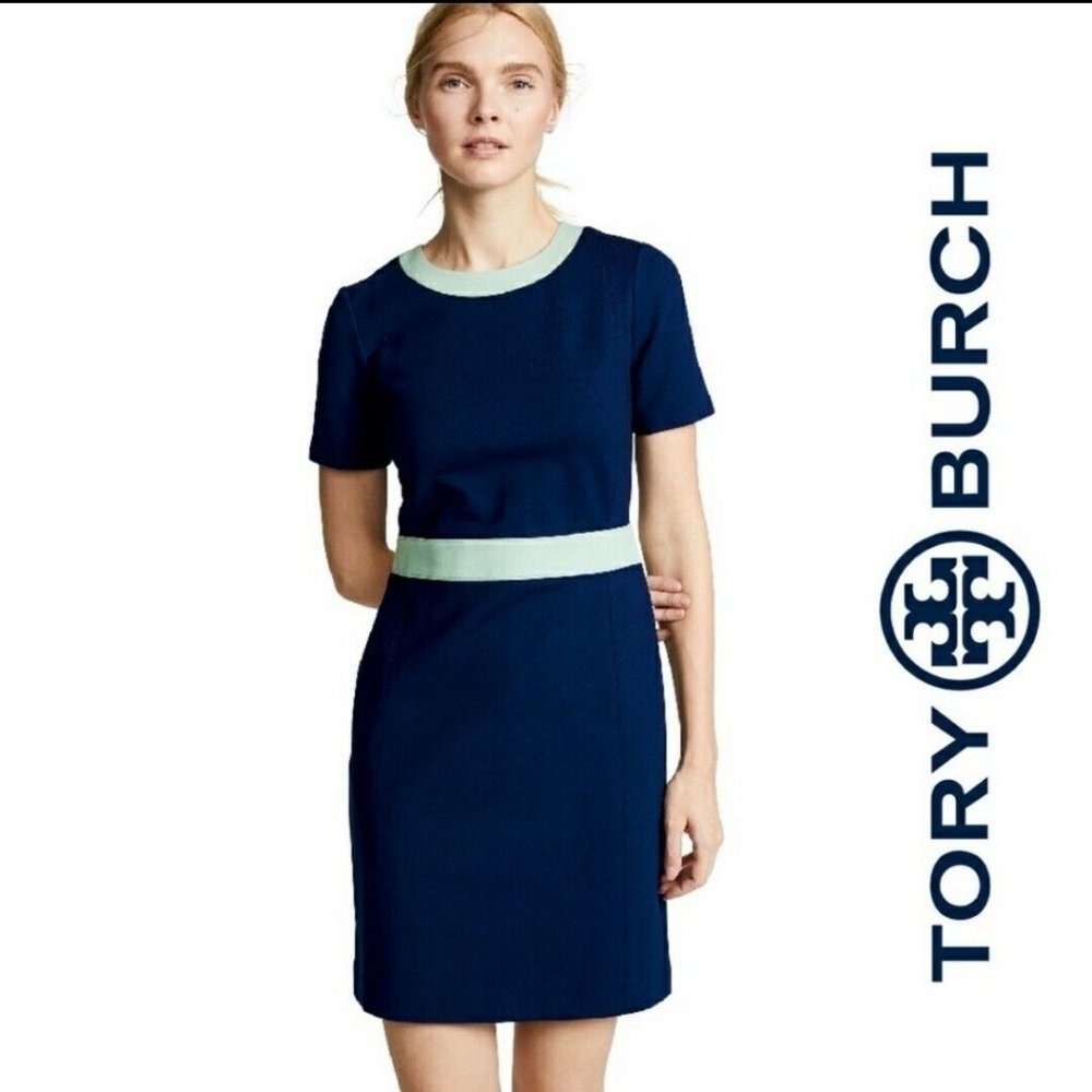 Tory Burch Navy and Light Blue Mini Dress